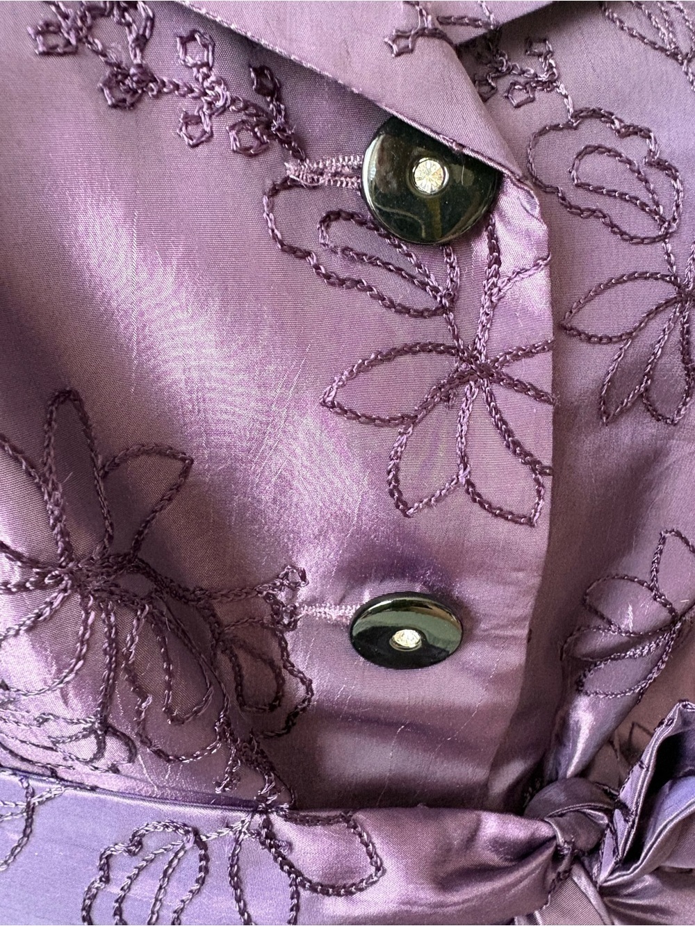 Laura Purple Floral faux taffeta Tie-Waist Blouse jacket Sz 8 quiet luxury - Picture 5 of 10